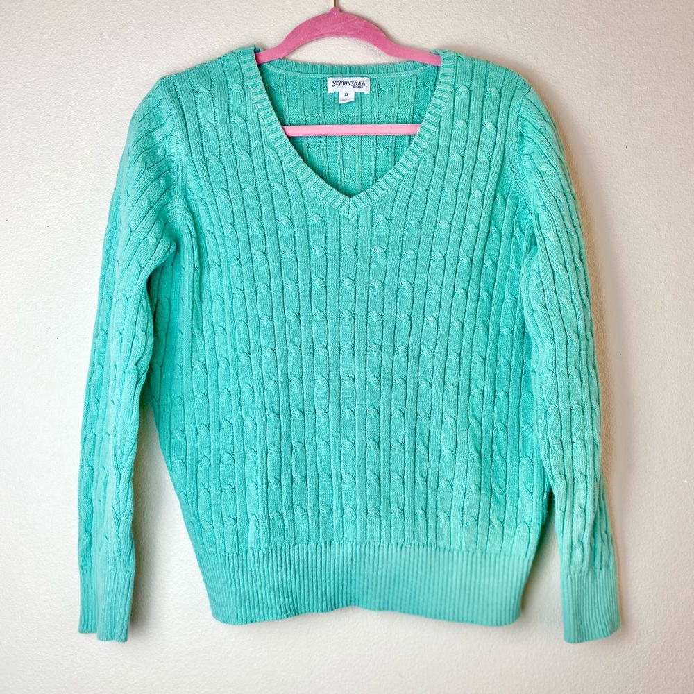 Vintage 1980’s St. Johns Bay Sweater, Dusty Greenish Blue, Women’s  XL, Cotton